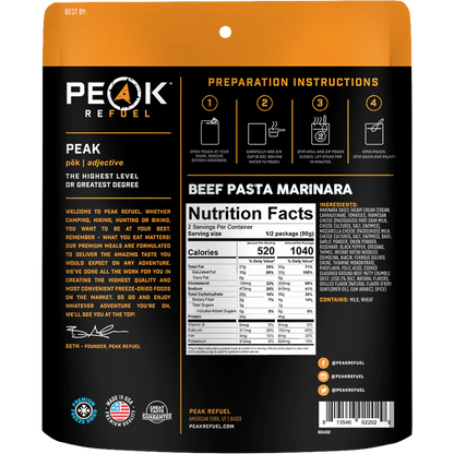 PEAK - Refuel Repas lyophilisés - Pâtes au bœuf marinara