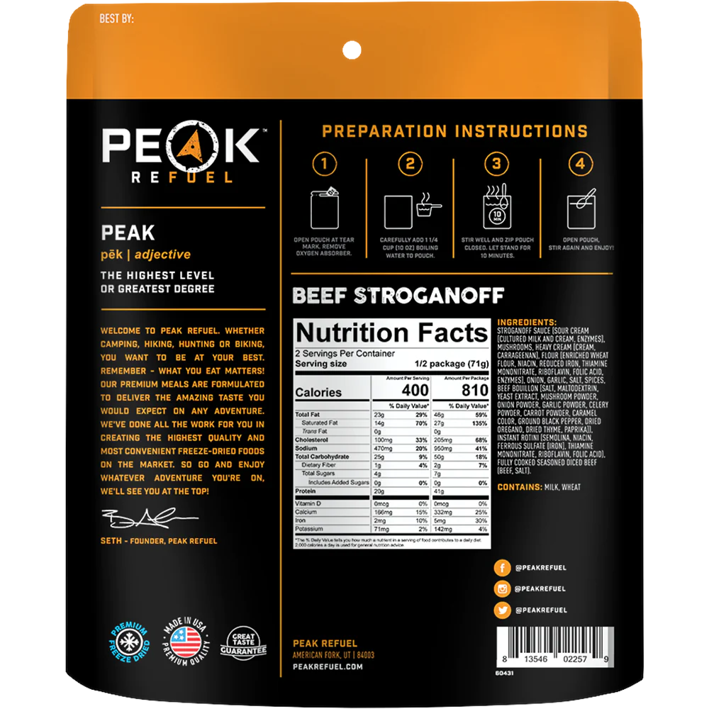 PEAK - Refuel Freeze-Dried Meals - Beef Stroganoff