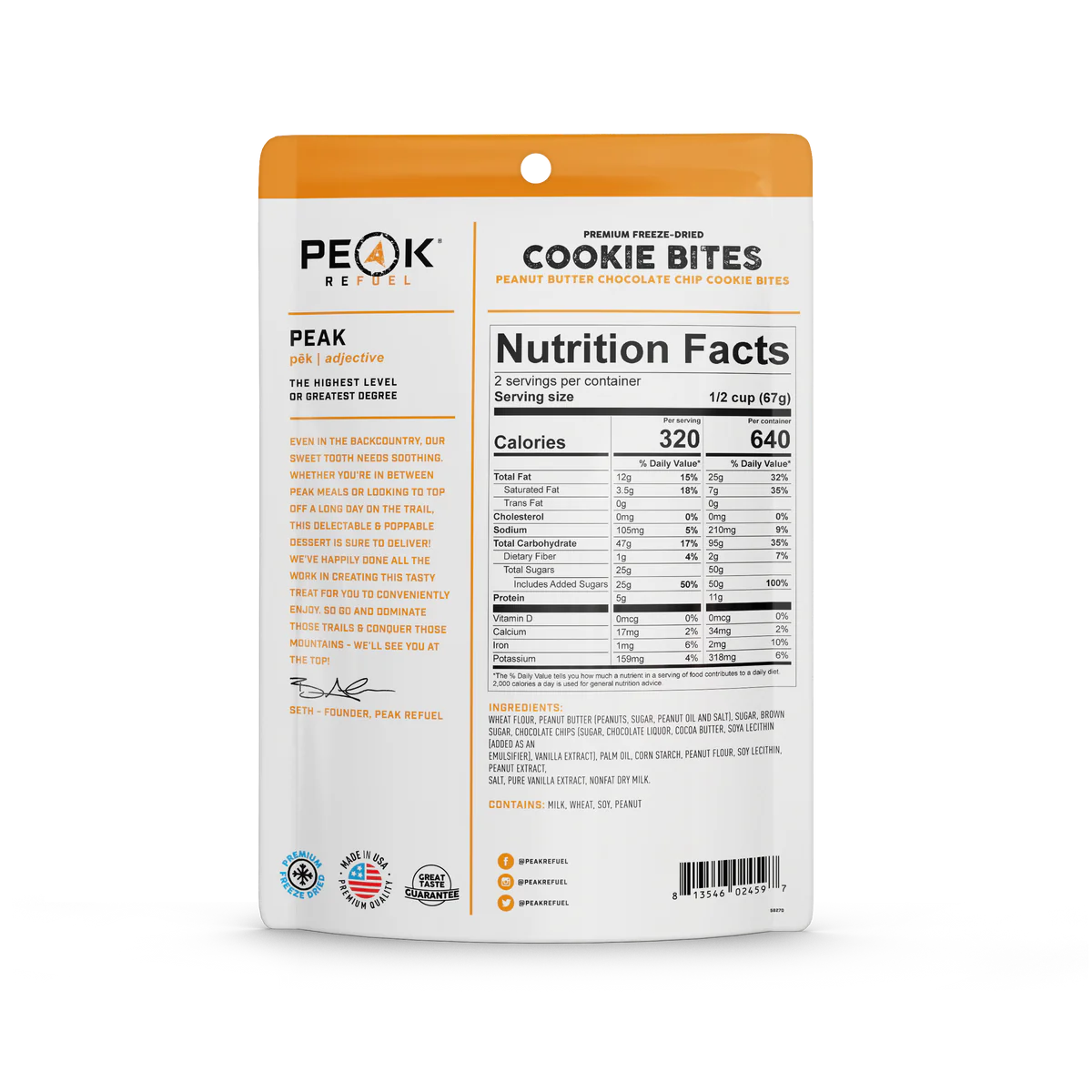 PEAK - Refuel Freeze-Dried - Peanut Butter Chocolate Chip Cookie Bites