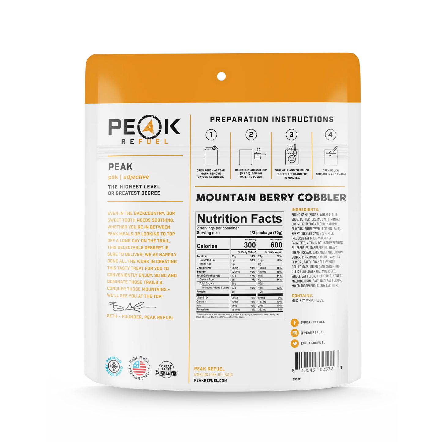 PEAK - Refuel Freeze-Dried Meals - Mountain Berry Cobbler