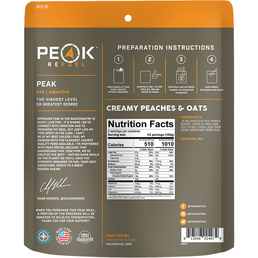 PEAK - Refuel Freeze-Dried Meals - Creamy Peaches and Oats