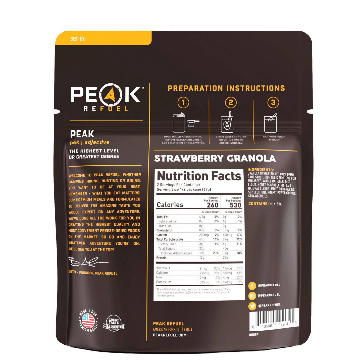 PEAK - Refuel Freeze-Dried Meals - Strawberries & Granola With Milk